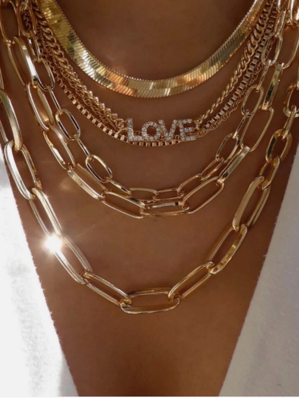 Gold Layered Love Pendant Necklace Set